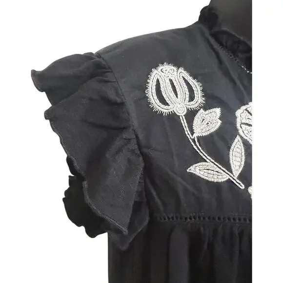 Knox Rose Target Size Medium Top Blouse Black White Cap Sleeve Ruffle Women New - Picture 3 of 9